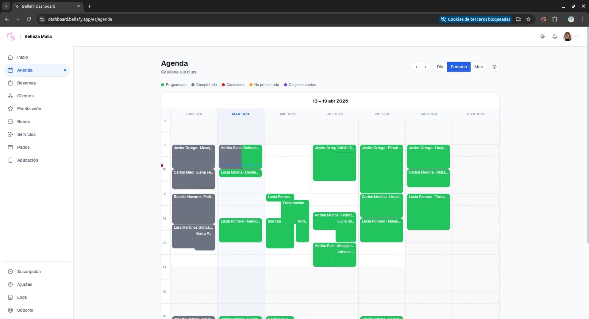 Day view with appointment blocks