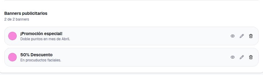 Lista de banners en el panel