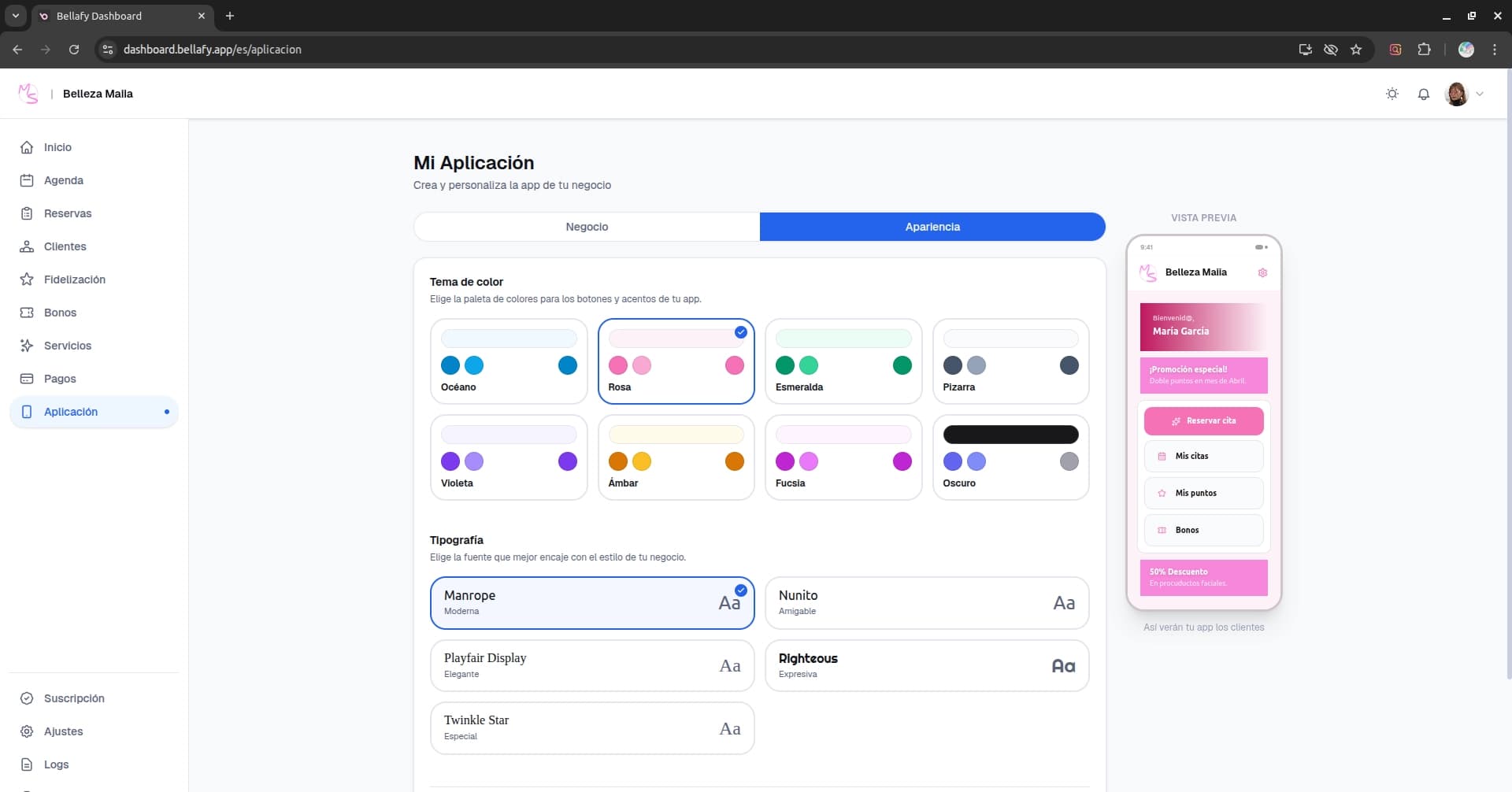 Selector de tema en el panel