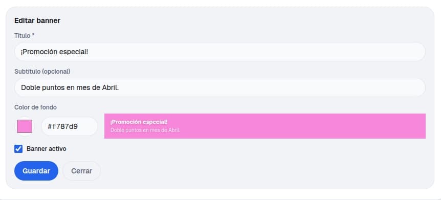 Modal de creación de banner