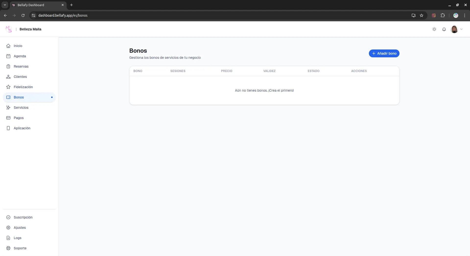 Vouchers list in the dashboard
