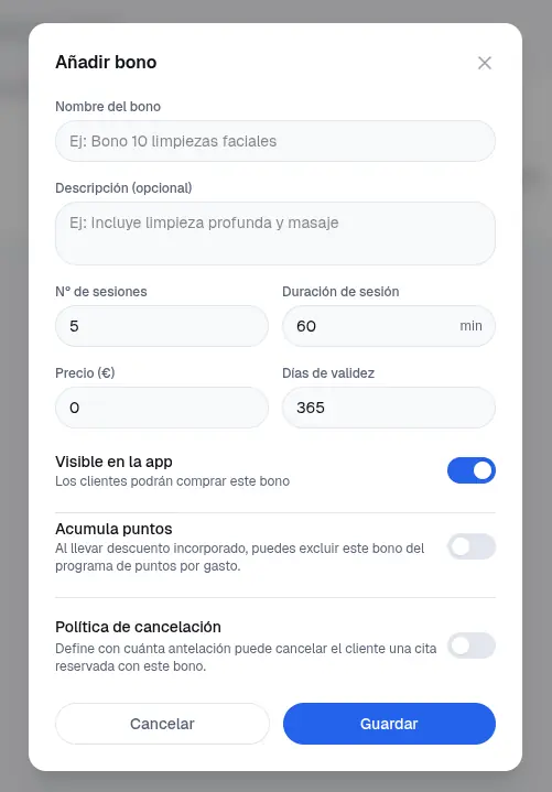 Voucher creation modal