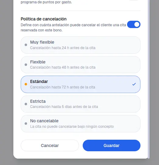 Configuración de caducidad y condiciones del bono
