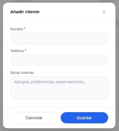 Modal de detalle de cliente