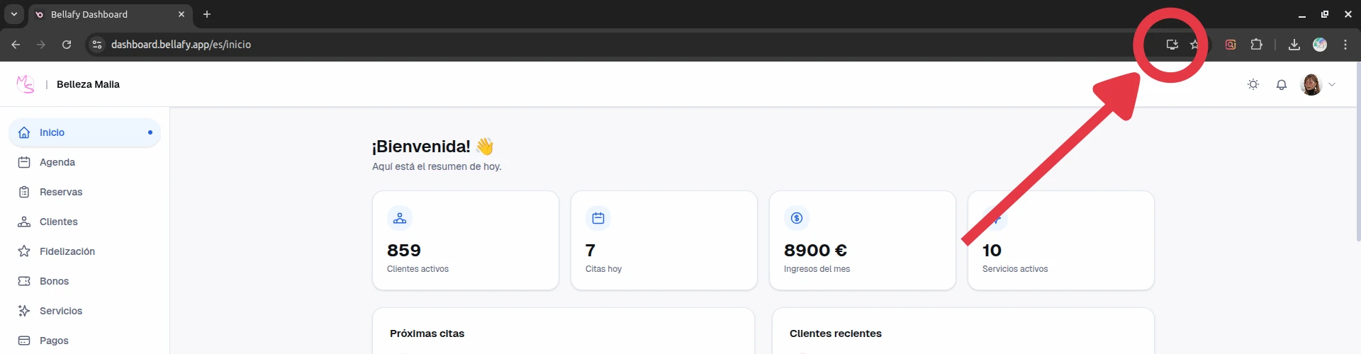 Bellafy open in a desktop browser