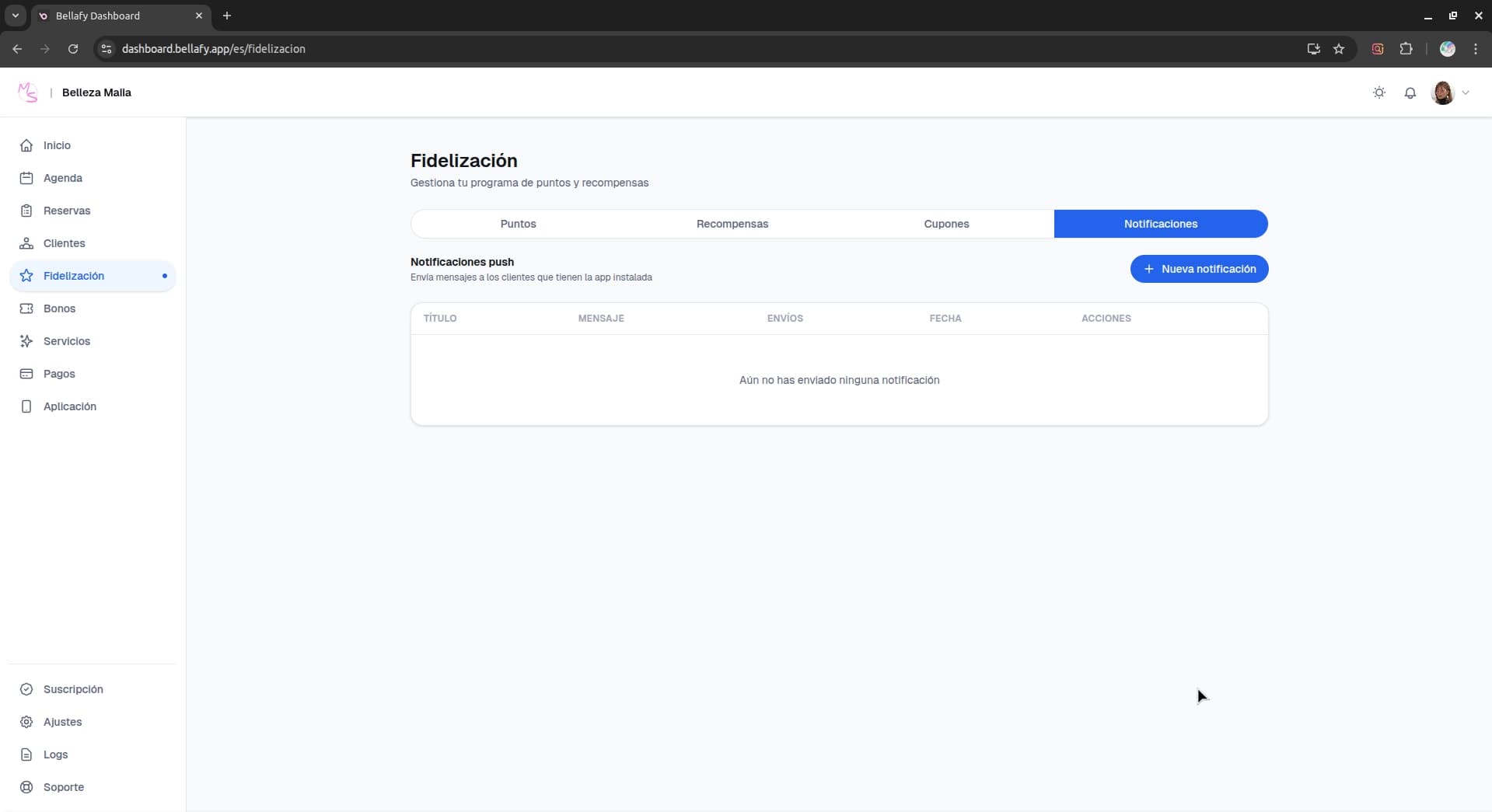Lista de notificaciones push