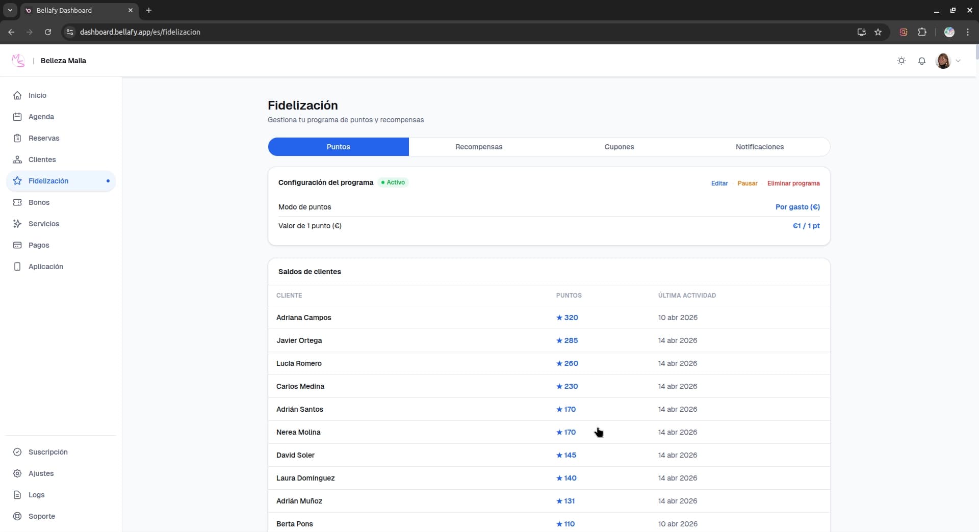 Configuración de elegibilidad de puntos