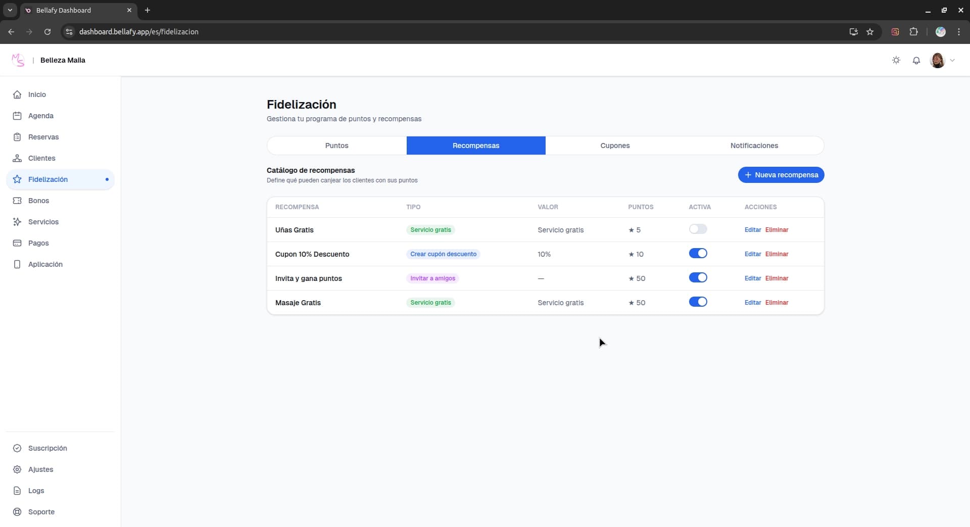Lista de recompensas