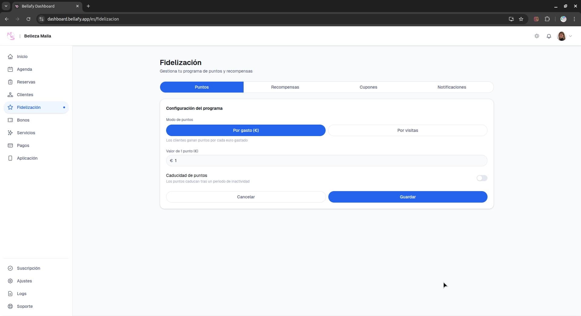Configuración de la tasa de ganancia