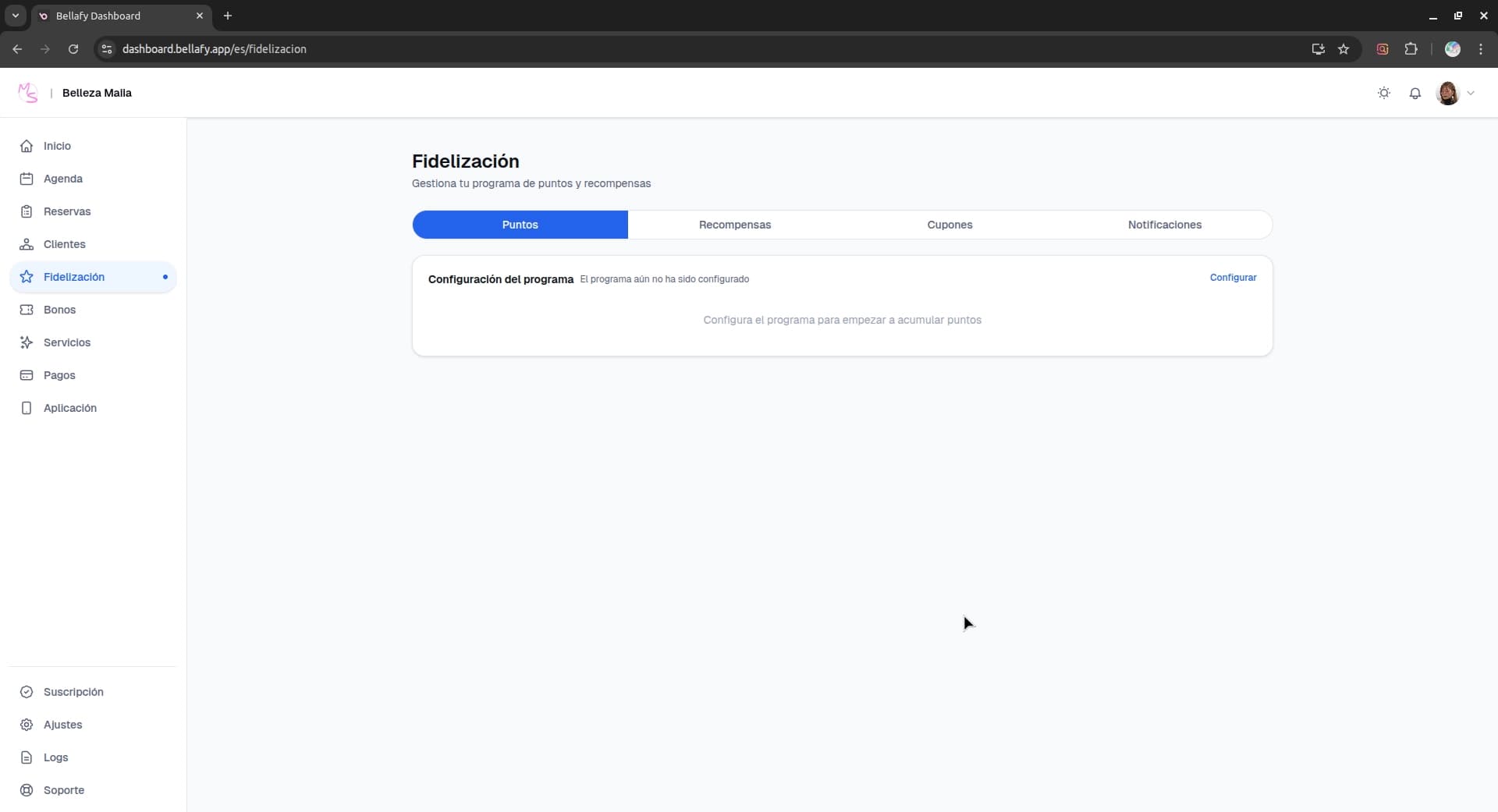 Configuración de puntos