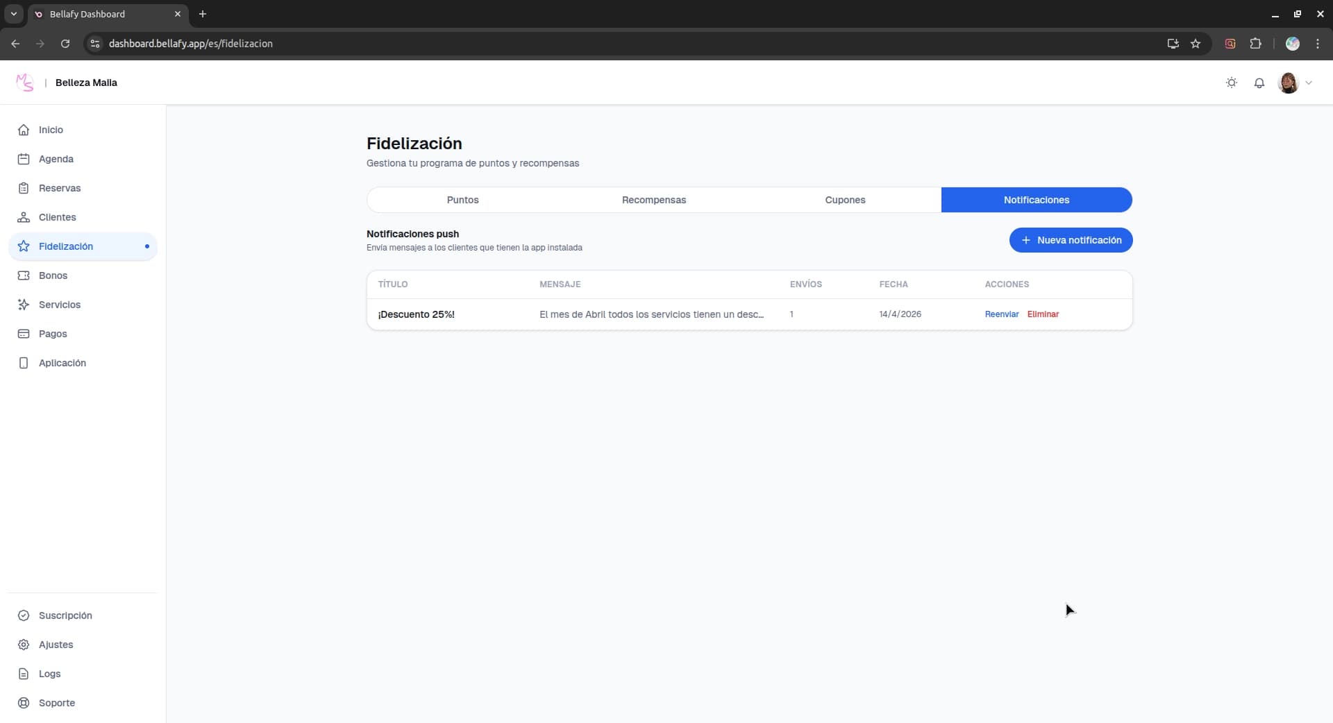 Formulario de creación de notificación