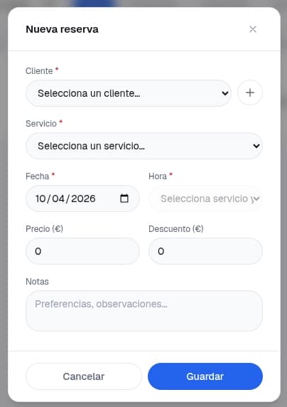 Modal de detalle de reserva