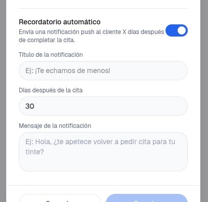 Service notification configuration