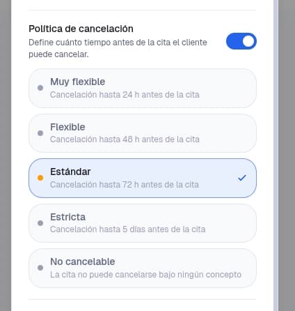Cancellation policy configuration