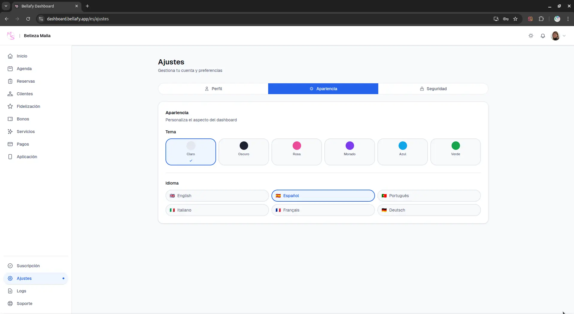 Appearance settings section