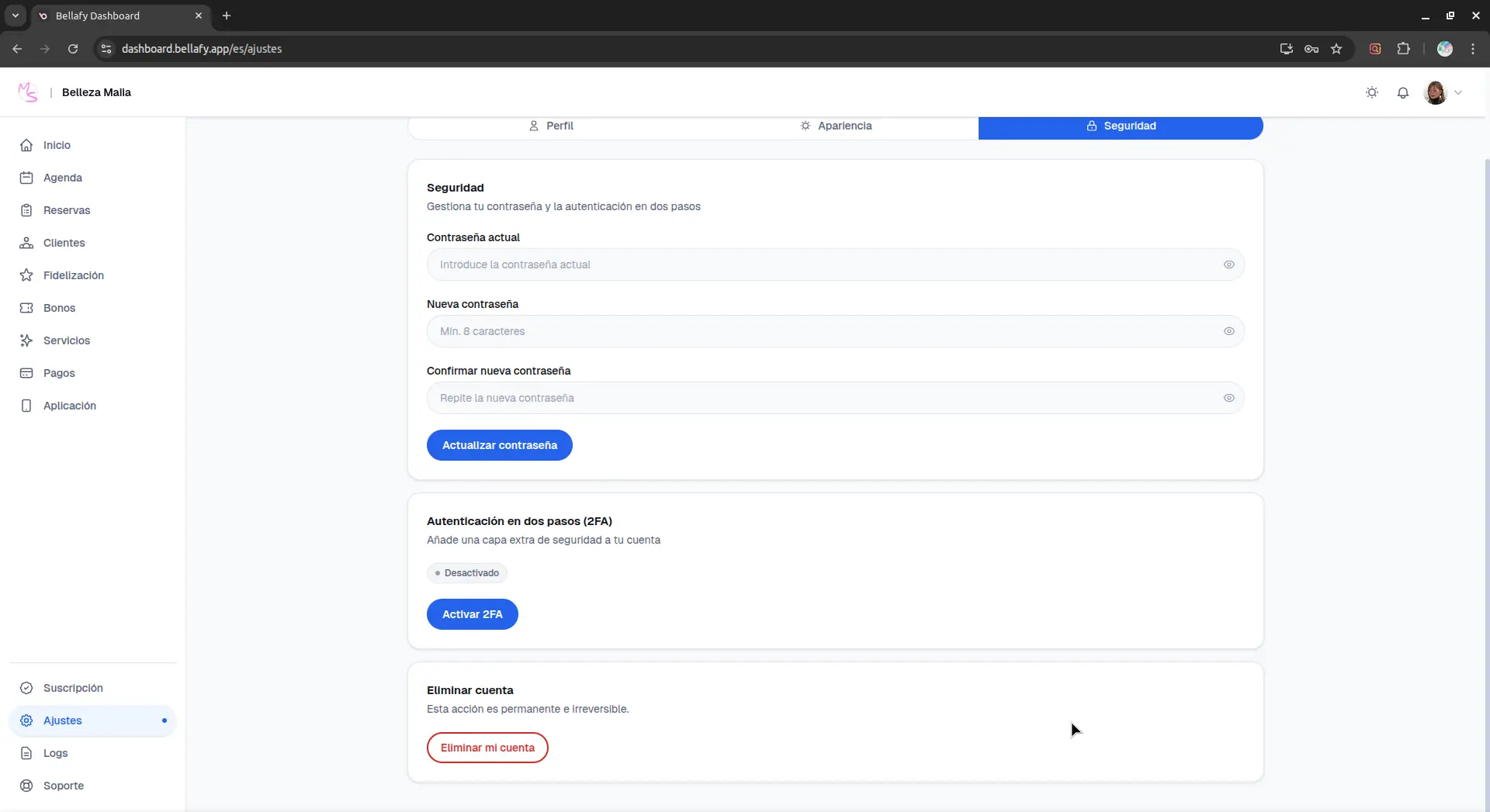 Account deletion section