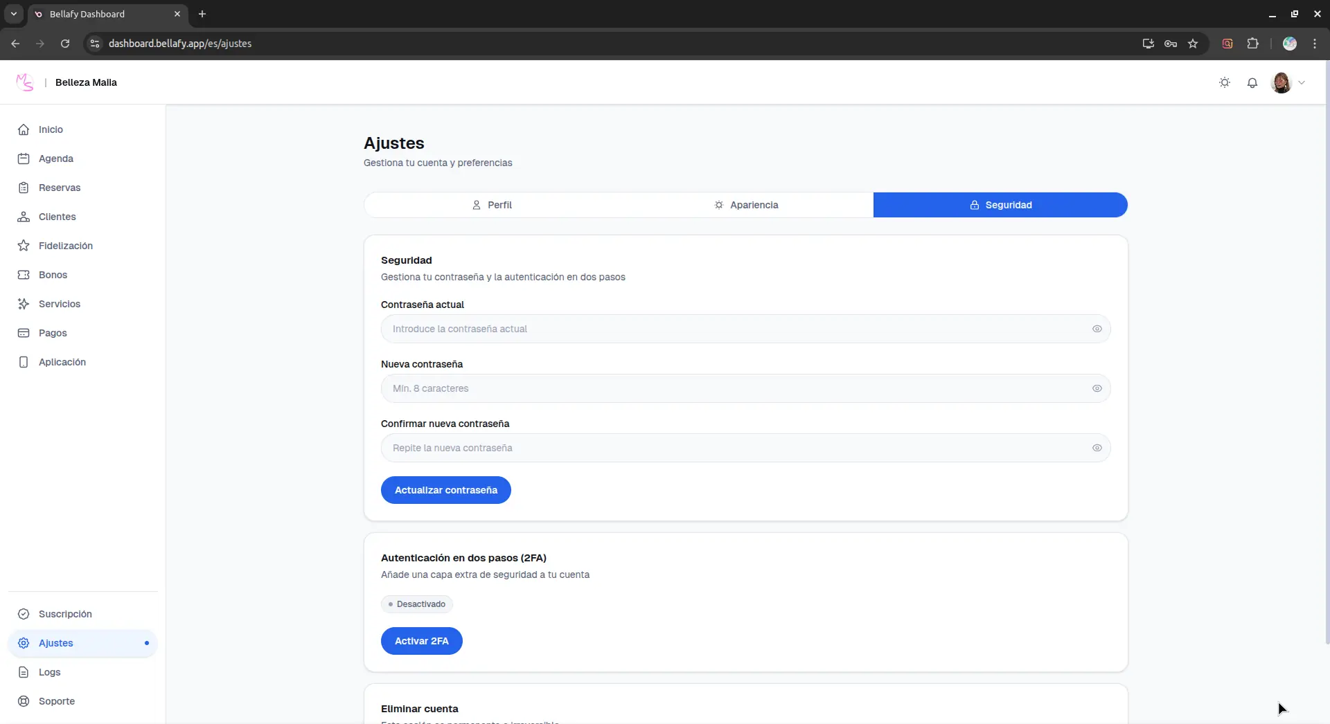 Security settings section