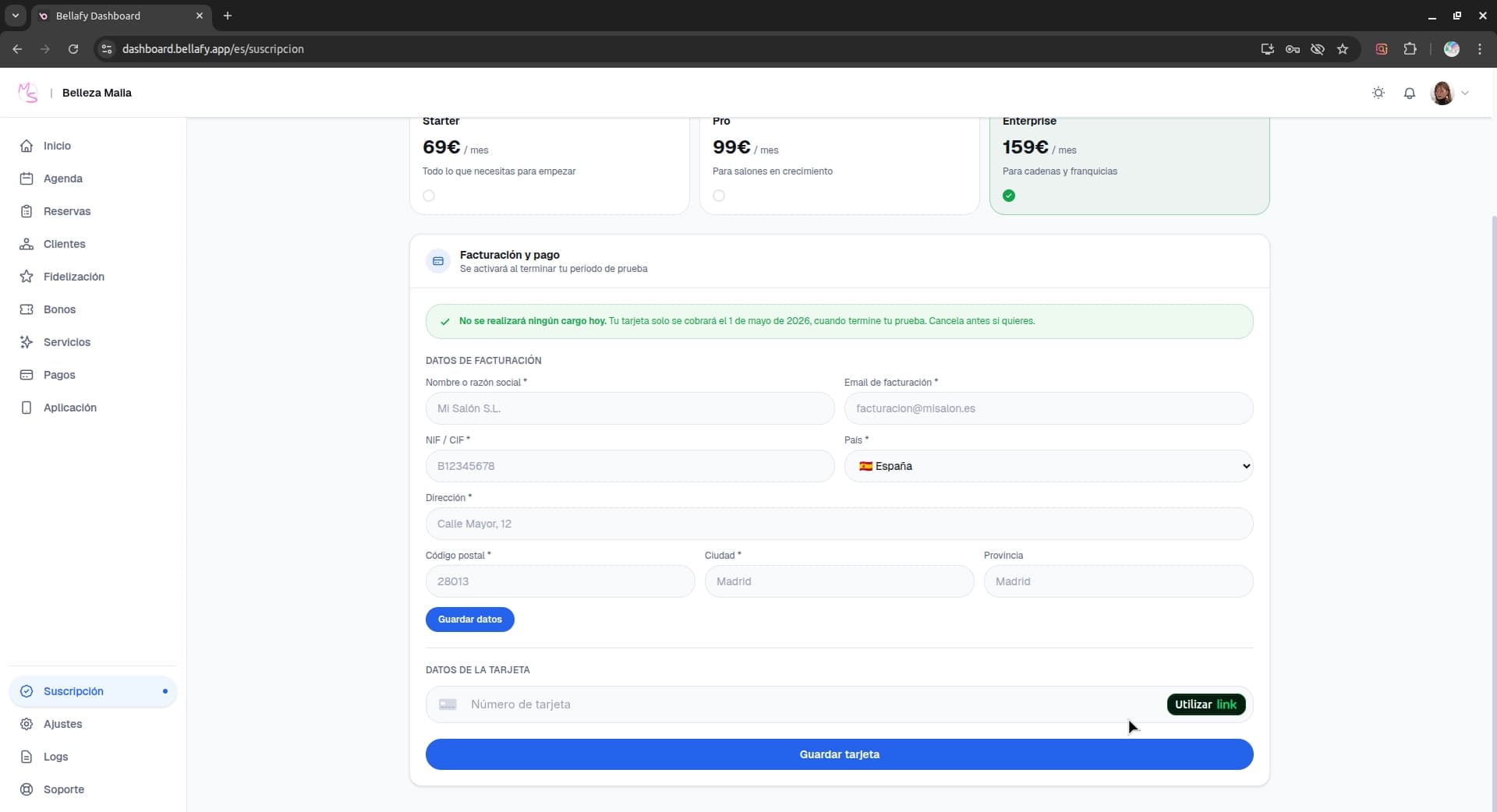 Billing details form